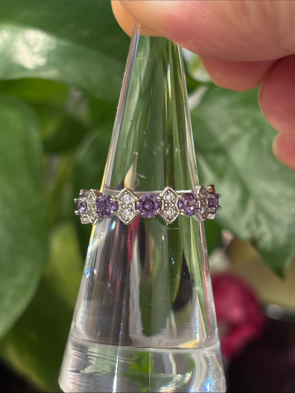 925 sterling Amethyst and Diamond Accent Sterling Silver Eternity Band